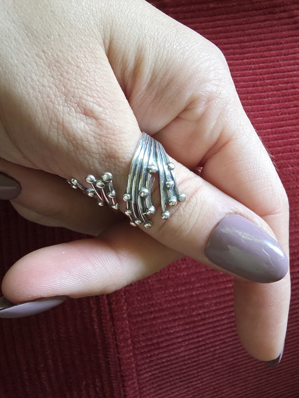 VTG Sterling Silver Abstract Modern Textured Bypass Ring - Marked BEAU 925 - Picture 6 of 8